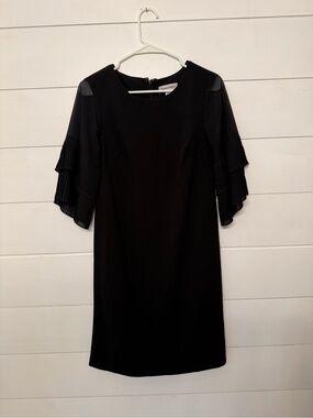 Shelby & Palmer Black Pleated Flounce Sleeve Dress